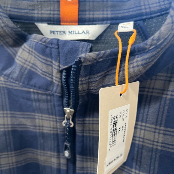 Mens Peter Millar Performance Flannel Gray Blue Plaid Men's Zip Jacket 2XL New